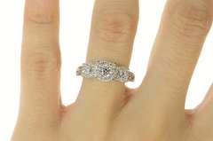 14K White Gold 0.75 Ctw Three Diamond Halo Engagement Ring