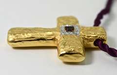 Fabulous Textured 18K Cross with Tourmaline and Diamonds
