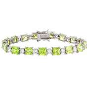 Sterling Silver Light Green & Clear CZ Round & Square Tennis Bracelet