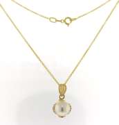 Fancy 14kt Yellow Gold Pearl and CZ Necklace