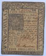 Jan 1 1776 Delaware 5 Shilling Note