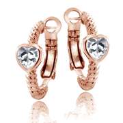 Rose Gold Tone Created White Sapphire Heart Shrimp Clutchless Earrings