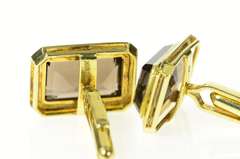 14K Yellow Gold Emerald Cut Smoky Quartz Retro Cuff Links