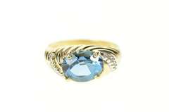 10K Yellow Gold Oval Blue Topaz Diamond Twist Statement Ring