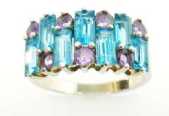 Wide Sterling Blue Topaz & Amethyst Ring, 9