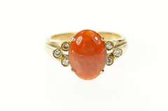 14K Yellow Gold Ornate Oval Red Jade Diamond Victorian Ring