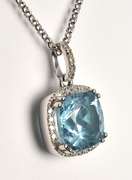 Chic Blue Topaz & Diamond Necklace in 14L WG