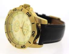 Invicta Gold Dial Black Leather Watch