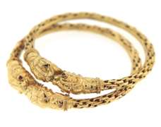 Amazing 21kt Yellow Gold Pair of Bangle Bracelets
