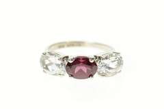 10K White Gold Three Stone Purple Tourmaline Cubic Zirconia Ring