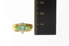 14K Yellow Gold Pear Marquise Emerald Diamond Statement Ring