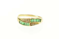 14K Yellow Gold Princess Emerald Diamond Accent Bypass Ring