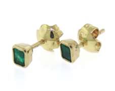 Cute 18kt Emerald Cut Emerald Bezel Set Earrings
