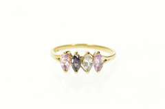 10K Yellow Gold Marquise Pink Topaz Amethyst CZ Statement Ring