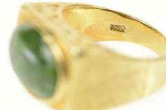 14K Yellow Gold 1960's Ornate Oval Jasper Squared Statement Ring
