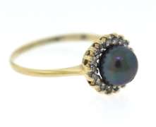 Charming Black Pearl and Diamond Halo Ring