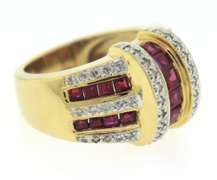 Stunning 14kt Yellow Gold Ruby and Diamond Wide Band Ring