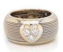 Contemporary 18kt WG Wide Ribbed Band with Diamond Heart Center