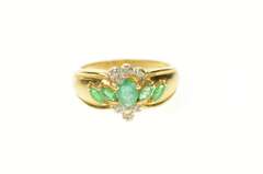 14K Yellow Gold Pear Marquise Emerald Diamond Statement Ring