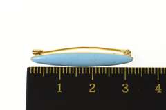 14K Yellow Gold Rounded Bar Retro Blue Enamel Pin/Brooch