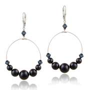 Sterling Silver Midnight Blue Swarovski Elements Dangle Leverback Earrings
