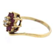 Whimsical 14kt Yellow Gold Round Cut Ruby and Diamond Flower Cluster Ring