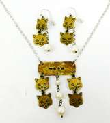 Sterling & Pearls Cat Necklace & Earrings