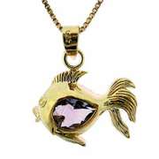 18K Gold over Sterling Silver 3/5ct Amethyst Fish Pendant