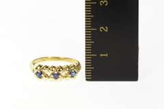 14K Yellow Gold Three Stone Sapphire Floral Statement Band Ring