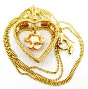 Vintage 10K 2-Tone Gold Heart & Rose Necklace