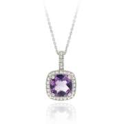 Sterling Silver Amethyst & Diamond Accent Square Pendant