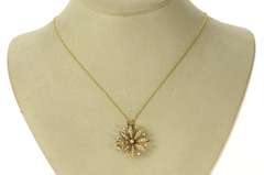 14K Yellow Gold Victorian Seed Pearl Diamond Accent Sun Pendant/Pin