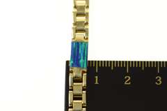 14K Yellow Gold Classic Squared Link Black Opal Inlay Chain Bracelet