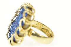 14K Yellow Gold Oval Blue Druzy Ornate Cocktail Statement Ring