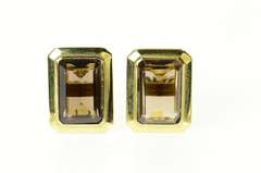 14K Yellow Gold Emerald Cut Smoky Quartz Retro Cuff Links
