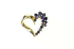 14K Yellow Gold Curvy Sapphire Cluster Heart Love Symbol Pendant