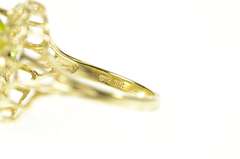 10K Yellow Gold Ornate Oval Peridot Filigree Halo Statement Ring