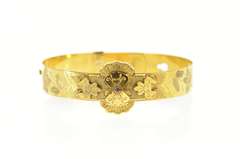 Gold Filled Victorian Syn. Ruby Elaborate Etched Bangle Bracelet