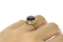 10K Yellow Gold Syn. Amethyst Ornate Art Deco Filigree Ring