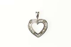 10K White Gold Diamond Channel Heart Love Symbol Pendant