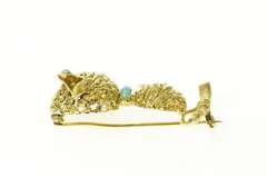 18K Yellow Gold 1960's Diamond Turquoise Stylized Baby Bird Pin/Brooch
