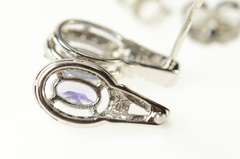 10K White Gold Oval Tanzanite Diamond Halo Stud Earrings