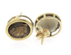 Amazing Bezel Set Oval Smokey Quartz Earrings