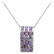 Sterling Silver Amethsyt CZ Rectangle Striped Slide Pendant