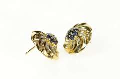 14K Yellow Gold 1950's Ornate Sapphire Cluster Diamond Swirl Earrings