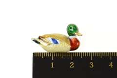 14K Yellow Gold Elaborate Enamel Mallard Duck 3D Statement Pin/Brooch