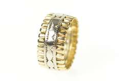 14K Yellow Gold Art Deco Two Tone Ornate Wedding Band Ring
