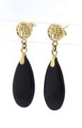 Stunning 14kt YG Black Onyx and Chinese Symbol Earrings