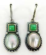 Very Pretty Sterling Shell Pearl & Green Gemstone Earrings