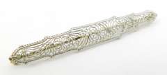 Antique 14K White Gold Filigree Bar Pin